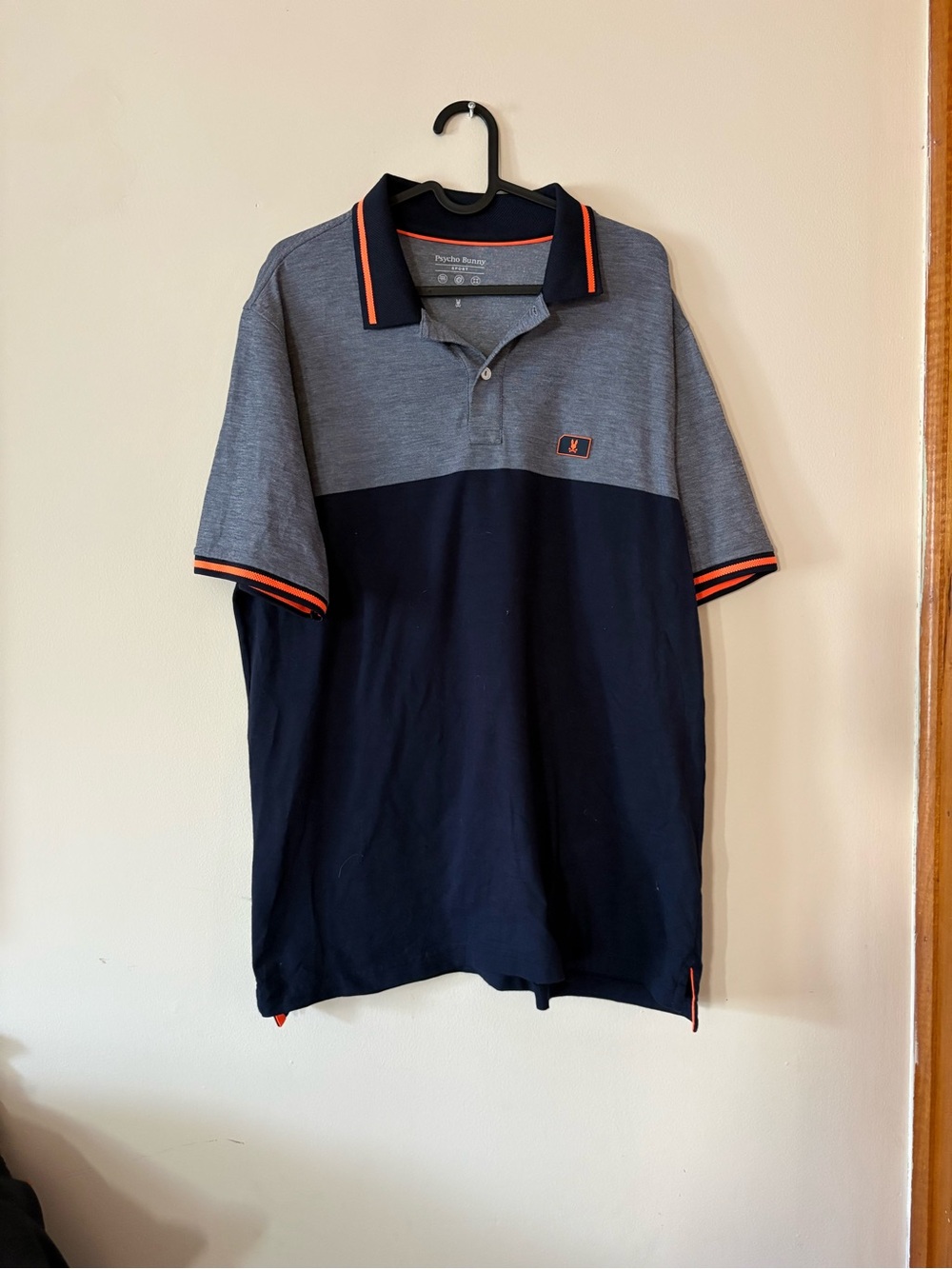 Psycho Bunny Navy & Gray Colorblock Polo with Orange Trim XL